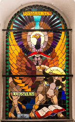 Obergeschoss Südseite Rechts: Adler des Johannes, Stier des Lukas